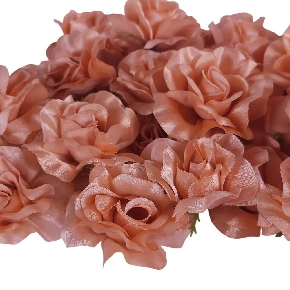 50 Peach Orange Satin Rose Heads Stemless Wedding Floral Craft DIY 2.5in Flowers